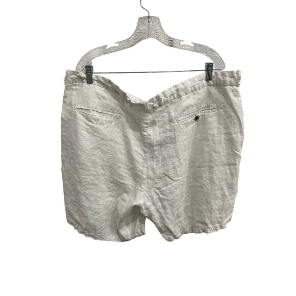 Tasso Elba Linen Chino Shorts White Sz 44 Flat Front Pockets Coastal Minimalist - Picture 2 of 11